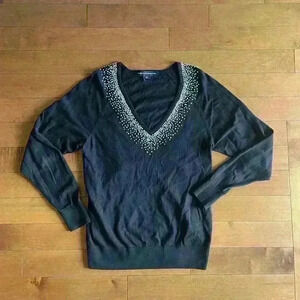 French Connection | Black pearl beaded sweater size  M